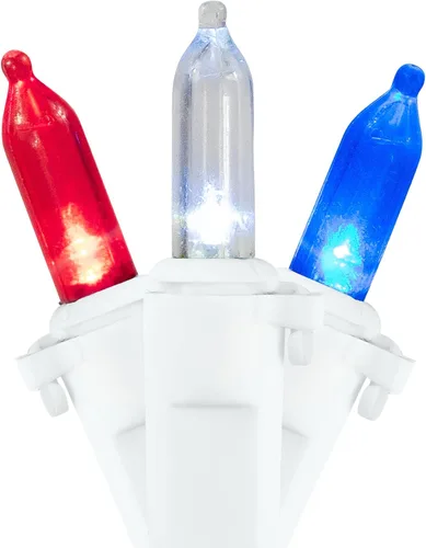 Northlight Juego de mini luces navideñas LED patrióticas, cable blanco de 15.5 pies, 50 unidades