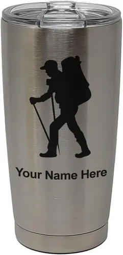 Vista 35 de LaserGram 20oz Vacuum Insulated Tumbler Mug, Hiker Man, Personalized Engraving Included (Black)