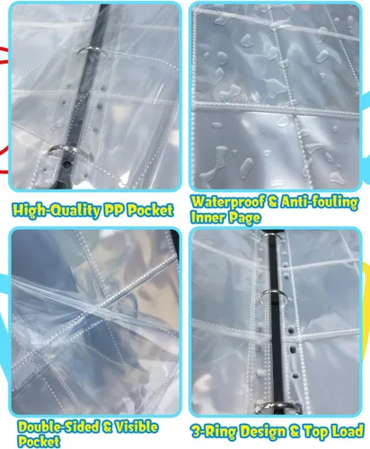 Vista 6 de Carpeta de 900 bolsillos para tarjetas Pokémon, 9 bolsillos compatible con tarjetas coleccionables Pokémon con fundas extraíbles, estuche