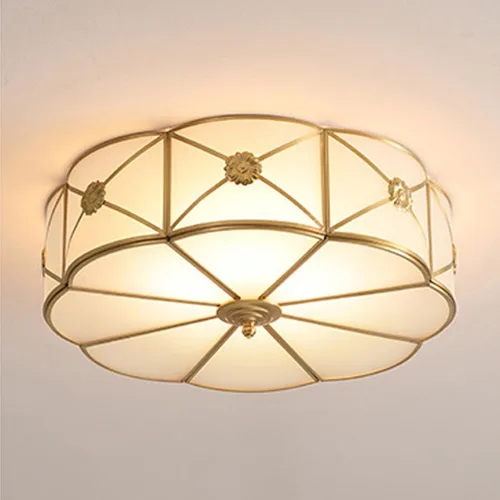 Lámpara de techo empotrada de latón, lámpara de techo LED con 3 luces en forma de flor, pantalla de vidrio esmerilado, luz moderna cerca de techo,