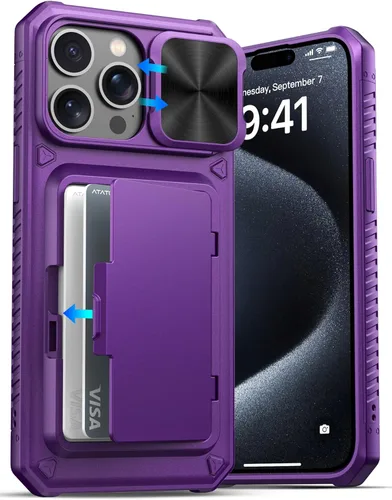 Vista 18 de ATATOO Funda para iPhone 16 con tarjetero (almacena 3-5 tarjetas) [bloqueo RFID] y funda para cámara deslizante, protección de grado militar, funda