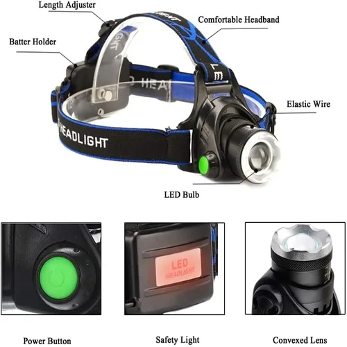 Vista 7 de Linterna frontal recargable de 80000 lúmenes, luz roja para caza, súper brillante, linterna LED para cabeza con luz roja, zoom, impermeable, 3