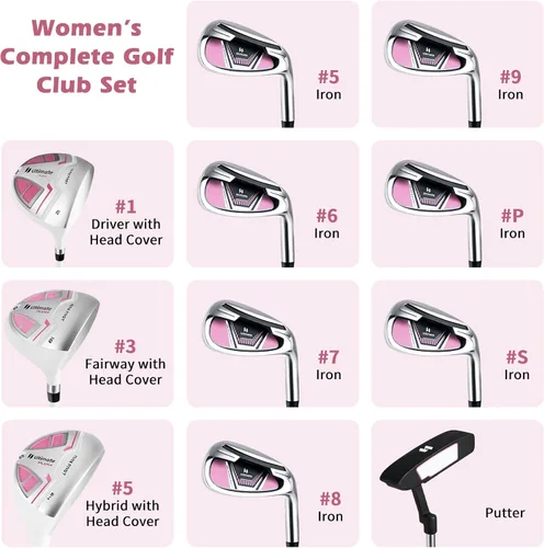 Vista 5 de Tangkula Juego completo de palos de golf para mujer, 9/10/12 piezas, juego de palos de golf con conductor de 460 cc, madera de calle e híbrido