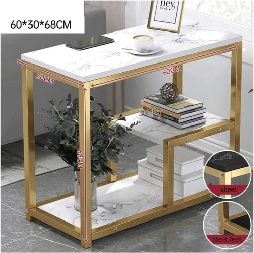 Vista 3 de Mesa Auxiliar Rectangular Marbling Side Table Light Luxury Sofa End Table Slim Accent Coffee Table w/Metal e for Small Spaces Living Room Bedroom