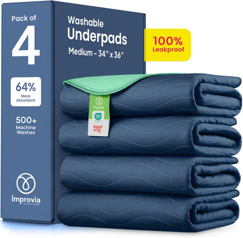 Vista 16 de IMPROVIA® - Almohadillas lavables, 18 x 24 pulgadas (paquete de 4), reutilizables y de gran absorción para incontinencia, impermeables, para niños