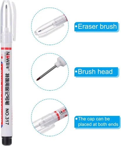 Vista 4 de PATIKIL Rotuladores de punta profunda, paquete de 4 rotuladores de punta larga, punta negra, para carpintería de construcción, carpintería