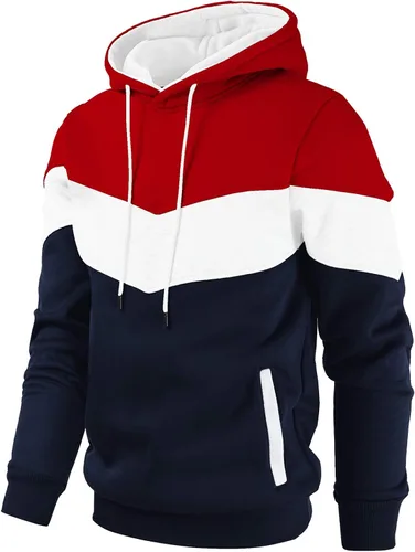 Vista 2 de Gesean Sudadera con capucha, de manga larga, para hombre, diseño de bloque de color, estilo informal, con bolsillo