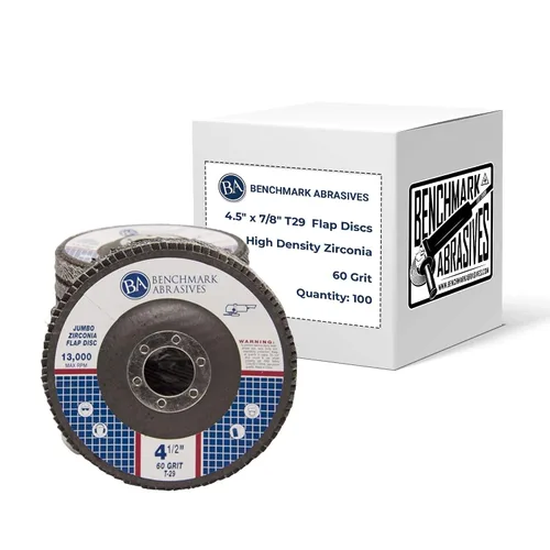 Vista 6 de Benchmark Abrasives 4.5" x 7/8" Discos de solapa Jumbo de alta densidad tipo 29 con circonita de primera calidad de 4 1/2 para amoladora angular
