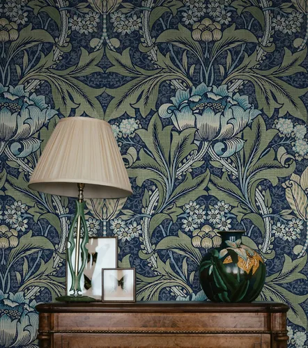 Vista 7 de NextWall Acanthus Papel pintado floral de pelar y pegar (denim y salvia)