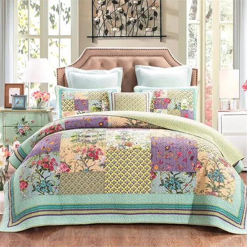 Vista 16 de ABREEZE Juego de edredón de retazos, ropa de cama tamaño Queen, reversible, transpirable, colorido, colcha acolchada floral con fundas de almohada