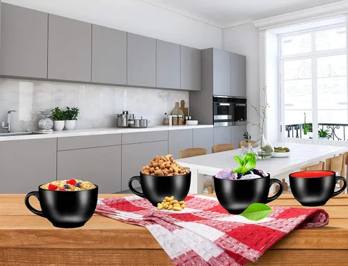 Vista 9 de Juego de 4 tazas de cerámica de 24 onzas, multiusos, para sopa, capuccino, café latte, té, cereales, tazón de postre helado