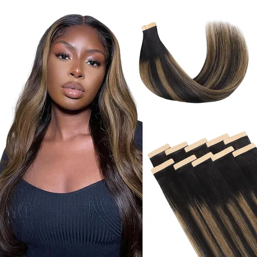 Vista 24 de Lashey Extensiones de Cabello Humano con Cinta Adhesiva Negro Natural 100% Remy Cabello Humano Liso Extensiones de Cabello con Cinta Largas de 24