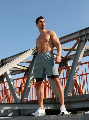 Vista 6 de Pudolla Mens 2 in 1 Running Shorts 7" Quick Dry Gym Athletic Workout Shorts for Men with Phone Pockets