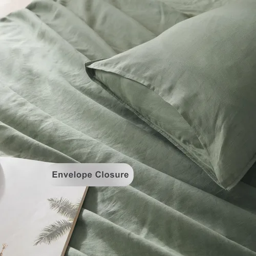 Vista 5 de TOSMO Juego de 2 fundas de almohada 100% lino tamaño Queen, fundas de almohada lavadas a la piedra, cierre de sobre, fundas de almohada suaves