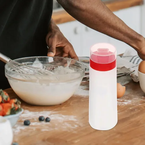 Vista 2 de FILFEEL Botella exprimible, 4 agujeros tipo exprimible salsa botella resina para salsa de tomate mermelada mayonesa aceite de oliva amarillo/rojo