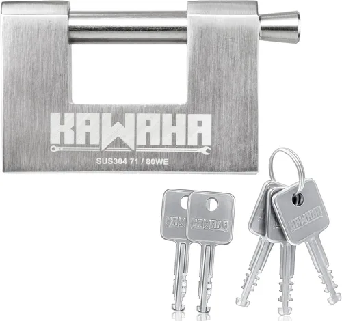 Vista 9 de Candado KAWAHA 71/60-2PS de acero inoxidable en forma de D con llave de acero inoxidable para puerta de garaje, contenedores, cobertizo, casillero