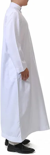 Vista 6 de Bata de manga larga de Thobe Jubba Dishdasha para hombre, vestido musulmán Ramadán, ropa islámica de Oriente Medio
