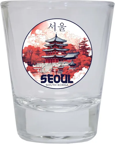 Vista 7 de Seúl South Korea Design B Souvenir - Vaso de chupito (2 onzas), color azul Azul Individual