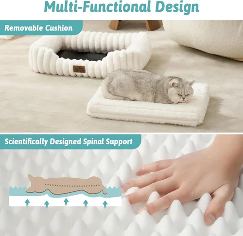 Vista 3 de Cama ortopédica para perros pequeños y gatos, cama rectangular lavable para mascotas con parte inferior antideslizante, cama suave y calmante