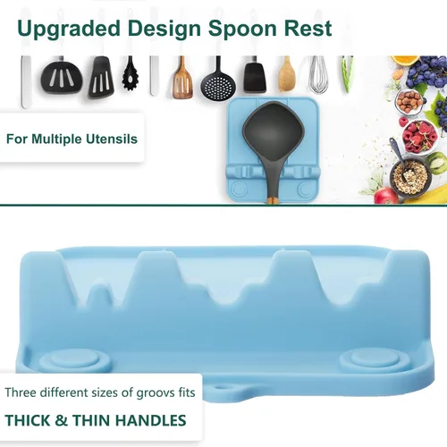 Vista 4 de Soporte para cucharas, soporte de cuchara de silicona para estufa con almohadilla de goteo, adecuado para múltiples utensilios de cocina, soporte