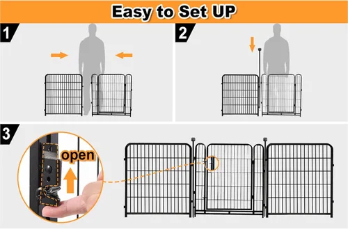Vista 6 de Getlay Vallas Decorativas de Jardín de 24 pulgadas (H) con Puerta, 8 Paneles Total 15.7 pies (L) Valla de Barrera de Hierro Resistente para Animales