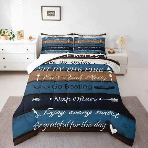 Vista 8 de Manfei Juego de edredón con temática de lago, tamaño individual, juego de ropa de cama rústica de 2 piezas para niños, adolescentes, decoración