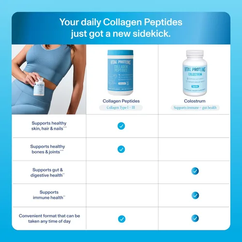 Vista 9 de Vital Proteins Polvo de péptidos de colágeno 9.33 oz y suplemento de calostro bovino 90 cápsulas