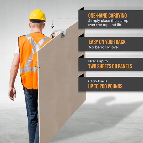 Vista 3 de transportador de paneles de madera contrachapada de 0 a 1 1/8 de pulgada, con agarradera de metal de alta resistencia, transportador manual
