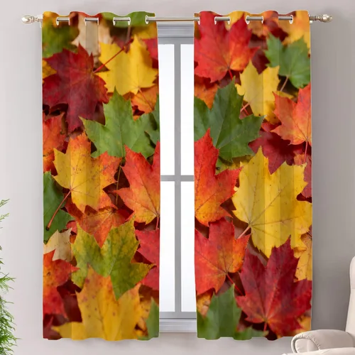Vista 43 de Shrahala Orange Autumn Autumn Tier Curtains for Kitchen Windows, Fall Cafe Curtain Multilayer Polyester Blackout Half Valances for Windows 2 Pack 26