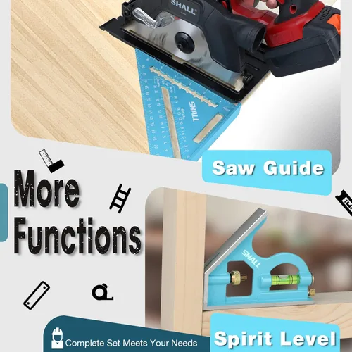 Vista 7 de SHALL Juego de herramientas de escuadra de cercha y escuadra combinada, escuadra de carpintero de 17,8 cm de aleación de aluminio y escuadra