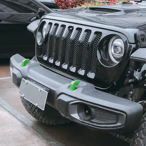 Vista 6 de Cubiertas de gancho de remolque de parachoques de fábrica para Jeep Wrangler JK JL Gladiator TJ, accesorios protectores verdes 2007-2022 (2 piezas)