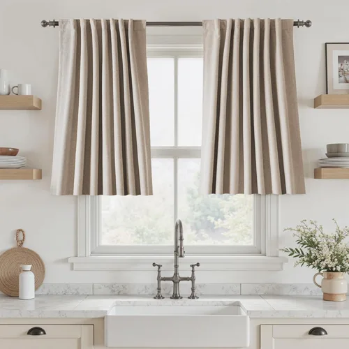 Vista 82 de UHITECH Cortinas opacas cortas de 24 pulgadas de largo para sala de estar, juego de 2 paneles con pestaña trasera, bolsillo para barra, cortinas