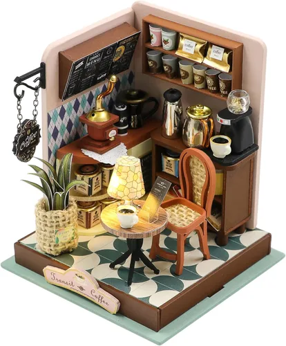 Vista 12 de Kit de casa de muñecas en miniatura Kisoy con muebles, kit de casa de madera 3D para bricolaje con cubierta antipolvo, juguetes de casa pequeña