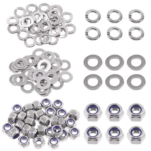 Vista 19 de Swpeet 45 piezas de tuercas de bloqueo hexagonales de acero inoxidable SAE 304 de 1/2"-13, arandelas planas de 1/2", kit surtido de arandelas