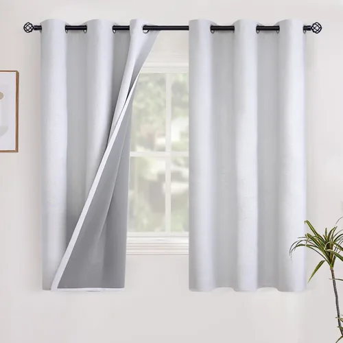 Vista 107 de YoungsTex - Cortinas opacas de lino para dormitorio, oscurecimiento de la habitación, cortinas con textura de lino, paneles con aislamiento térmico
