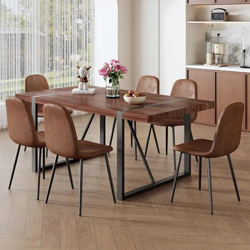 Vista 19 de Mesa de Comedor para 4-6, Mesa de Cocina de 55'', Mesas de Cocina y Comedor, Mesa de Comedor de Madera MDF con Patas de Metal para Sala de Estar