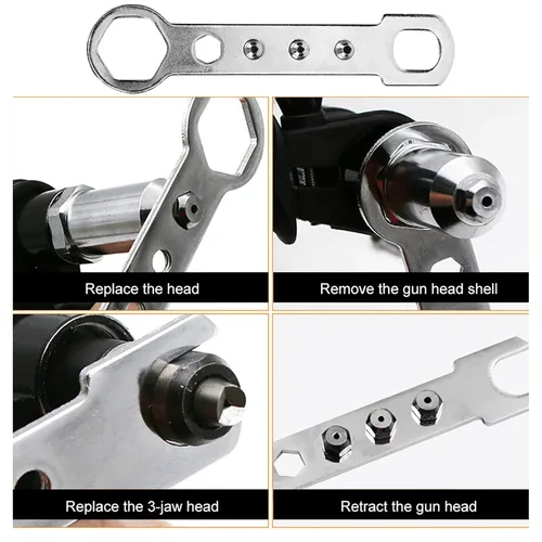 Vista 7 de Adaptador de pistolas de remache eléctricas, juego de cabeza de pistolas remachadoras inalámbricas, herramienta de taladro de alta dureza, accesorio