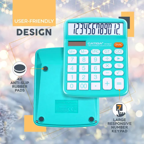 Vista 47 de CATIGA CD-2786 - Calculadora de escritorio de 12 dígitos con pantalla LCD grande y botón sensible, energía solar dual y batería, función estándar