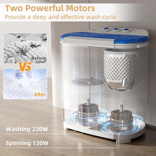 Vista 5 de Zynkez - Lavadora portátil, lavadora compacta de 14 libras de doble tina, lavadora semiautomática de 9 libras y secadora de 5 libras en combo