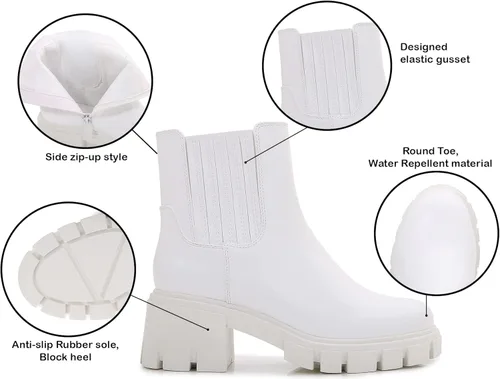 Vista 6 de mm Botas Chelsea con plataforma gruesa de piel sintética para mujer, botines con cremallera