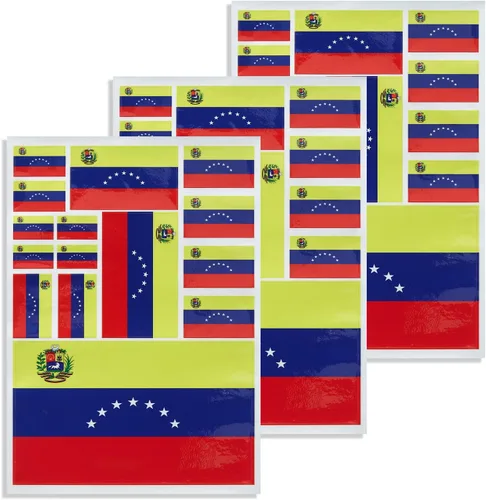 Paquete de 3 calcomanías de bandera de Venezuela, calcomanías reflectantes de vinilo para automóvil, calcomanías impermeables para parachoques de