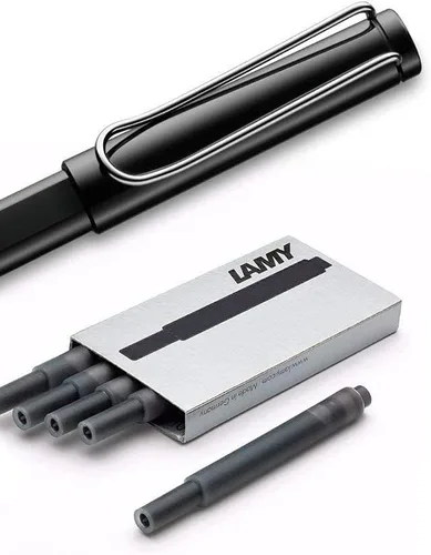 Vista 3 de Lamy Safari pluma estilográfica (M) y 5cartuchos de tinta negra, Negro