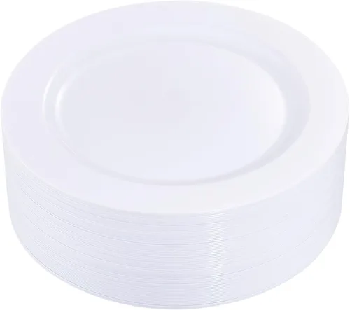 Vista 19 de I00000 100 piezas de pequeños platos de postre de oro transparente, platos desechables transparentes con borde dorado de 7 pulgadas, platos pequeños
