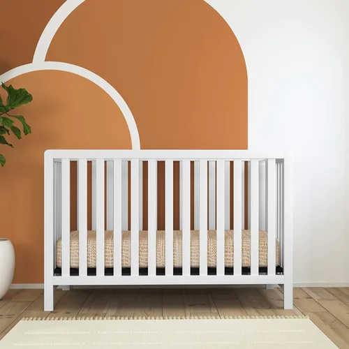 Vista 3 de Colby 4-en-1 Cuna Convertible de perfil bajo con completo colchón de bebé con hipoalergénica cubierta resistente al agua, Cuna, Blanco