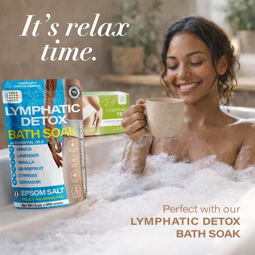 Vista 9 de Kit de té de drenaje linfático: paquete de té de árnica con té de linfómana, té verde y libro de recetas para desintoxicación, masaje postlinfático