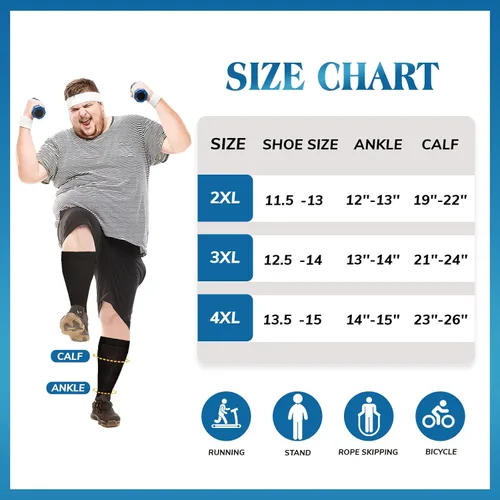 Vista 6 de ZOOSIXX Plus Size Compression Socks for Women and Men, 2 Pairs Knee High Support Wide Calf Stockings