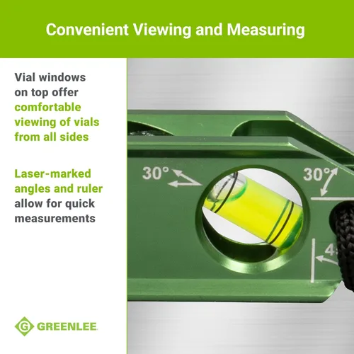 Vista 7 de Greenlee L77 Mini Nivel Magnético de Burbuja con Ayuda de Desplazamiento para Doblado de Conductos