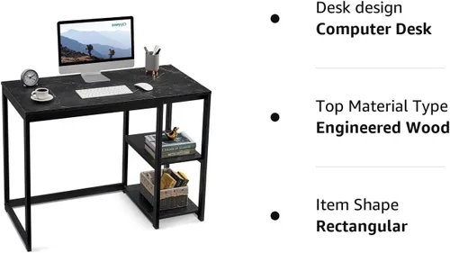 Vista 9 de SINPAID - Escritorio para computadora de 40 pulgadas con estantes de 2 niveles, escritorio resistente para la oficina de casa con gran espacio