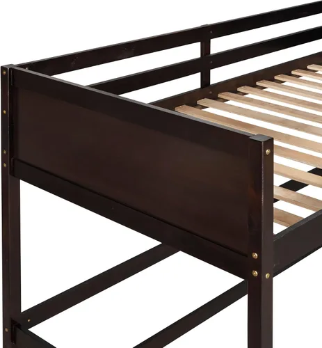 Vista 6 de Twin Size Solid Wood Loft Bed with Full-Length Safety Guardrails and Slanted Ladder,Modern Loft Bed Frame with Sturdy Slat Support and Under-Bed
