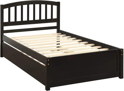 Vista 3 de Rhomtree Cama de plataforma de tamaño individual con marco de cama nido, sofá cama con cabecero, cama infantil para adolescentes, niños, niñas